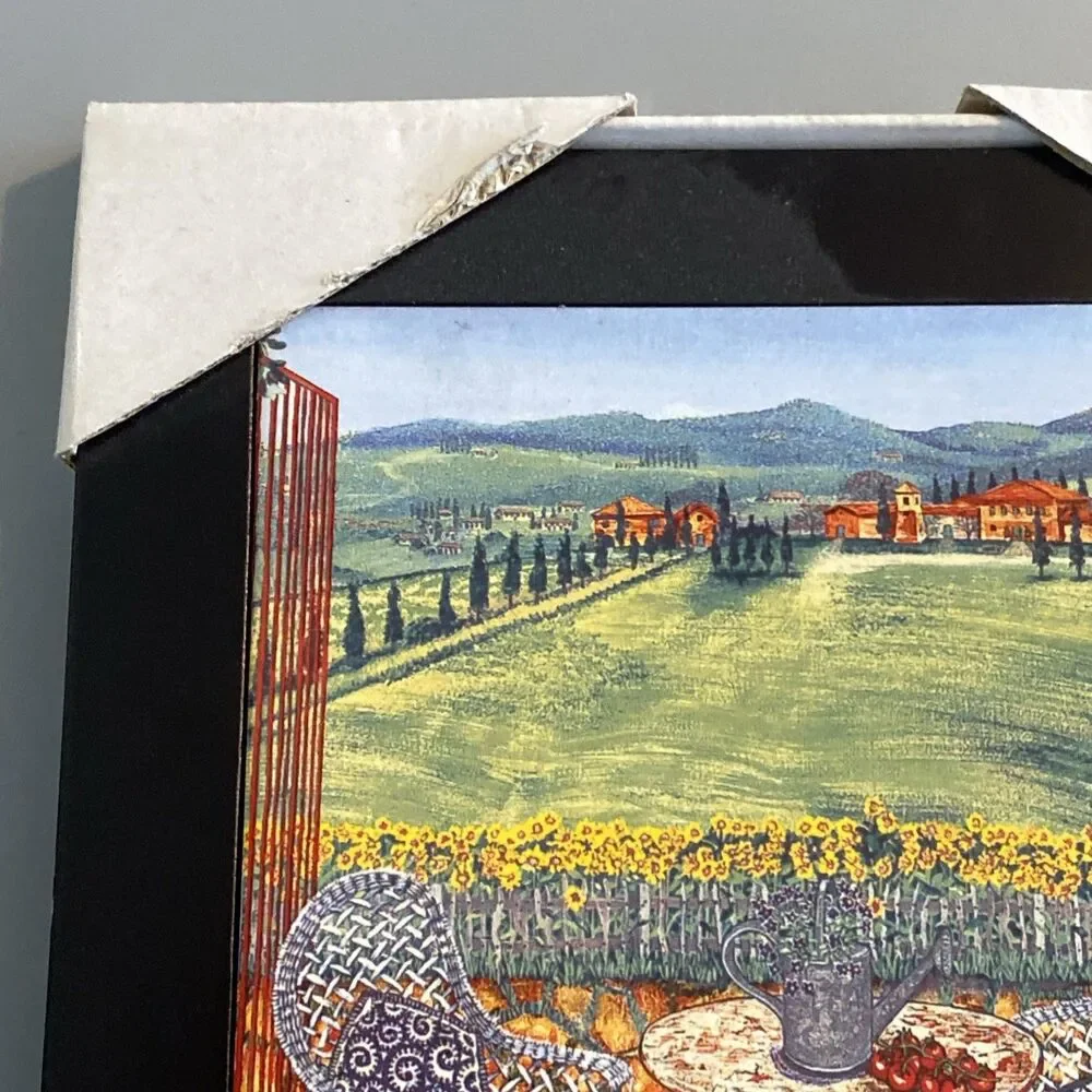Sarina Framed Ceramic Tile Art 8x8 Tuscany Italy Vineyard Patio Bistro Chair